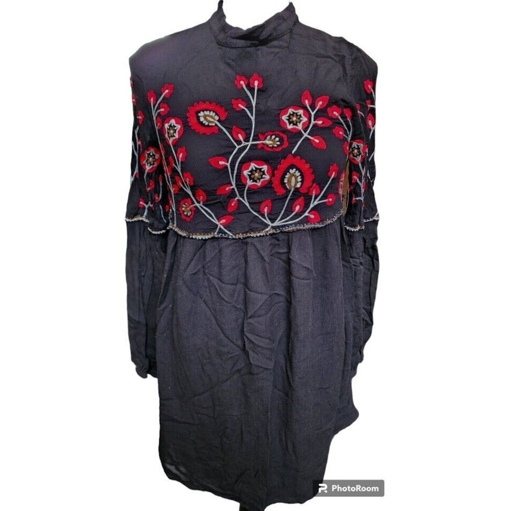 Parker Embroidered Black Peasant Blouse Size Small Hippie Boho